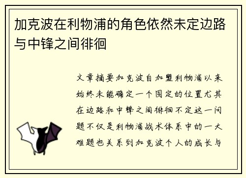加克波在利物浦的角色依然未定边路与中锋之间徘徊